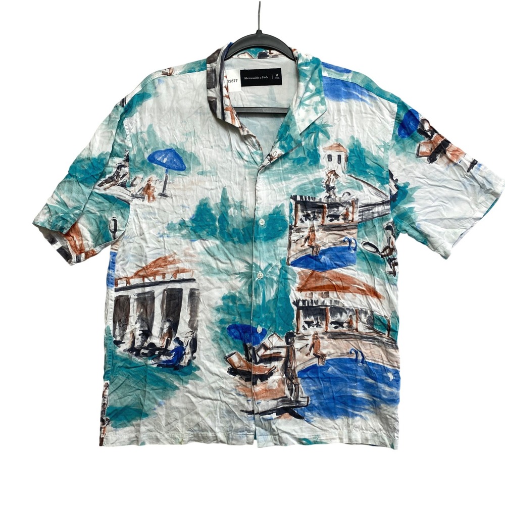 Abercrombie & Fitch Shirt Mens M Multicolor Watercolor Beach Scene Button Down